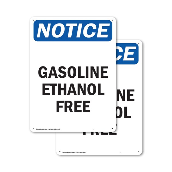 Signmission Gasoline Ethanol Free OSHA Notice Sign, Plastic, 10in W x 14in L, 2PK OS-2PACK-NS-P-1014-V-13063 - main